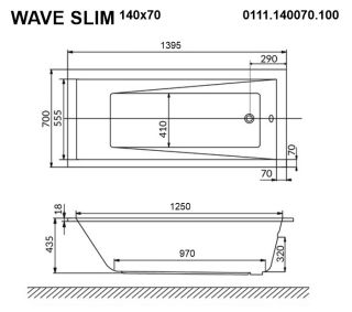 Акриловая ванна Whitecross Wave Slim 0111.140070.100 140x70см белый глянец